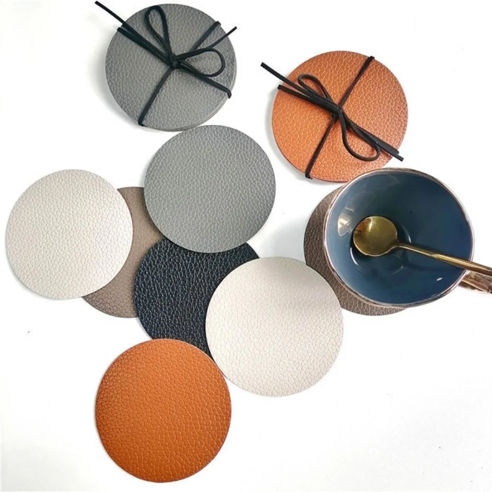 Oilproof Non-Slip Round PU Leather Table Pads Placemat Coaster Set Ci22114