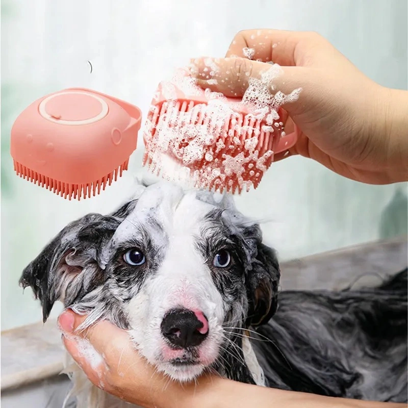 Bathroom Dog Bath Brush Massage Soft Safety Silicone Comb with Shampoo Box Pet Accessories for Cats Shower Grooming Tool