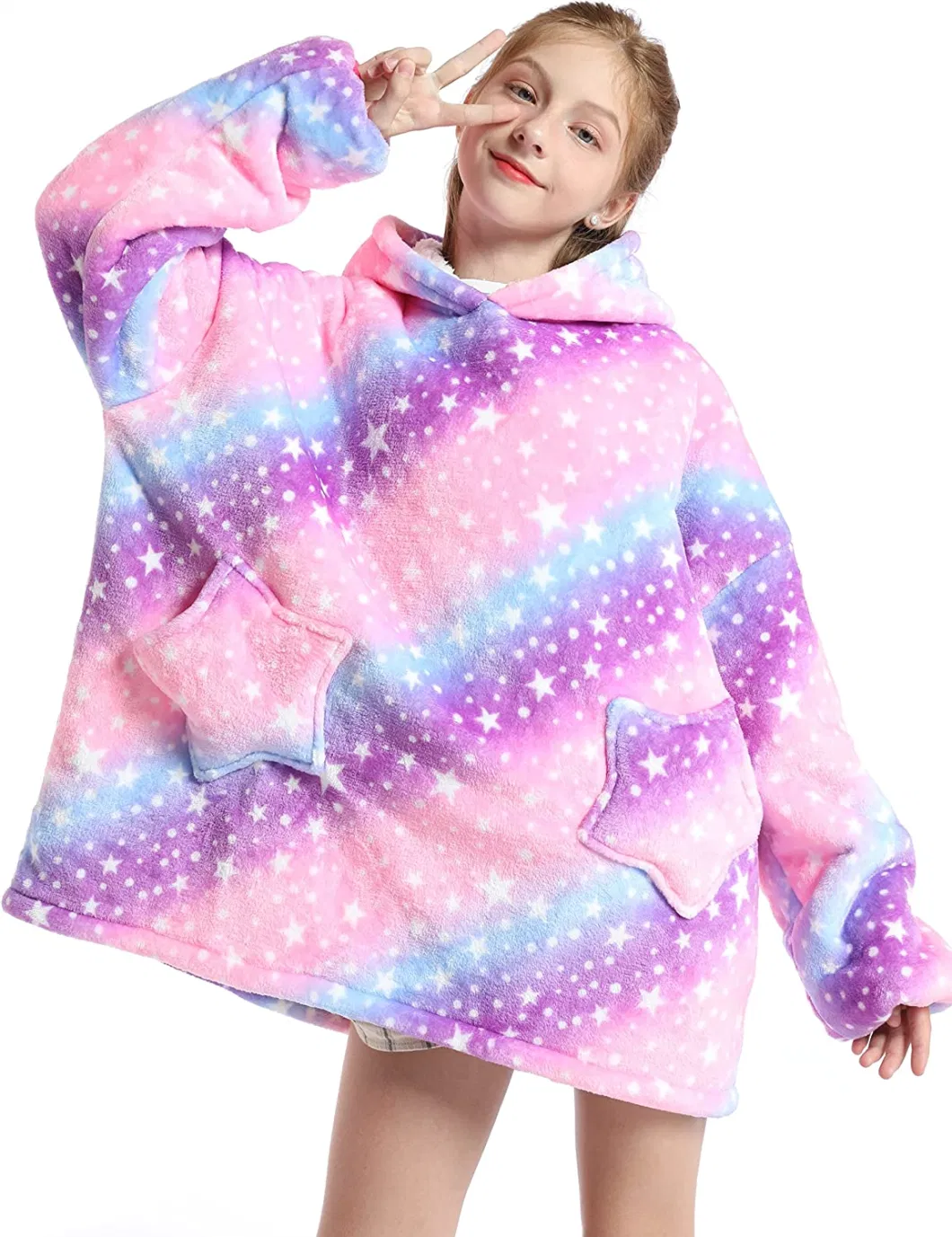 High Quality New Child TV Oversized Wearable Fleece Outdoor Hoodie Sweatshirt Blanket with Sleeves
