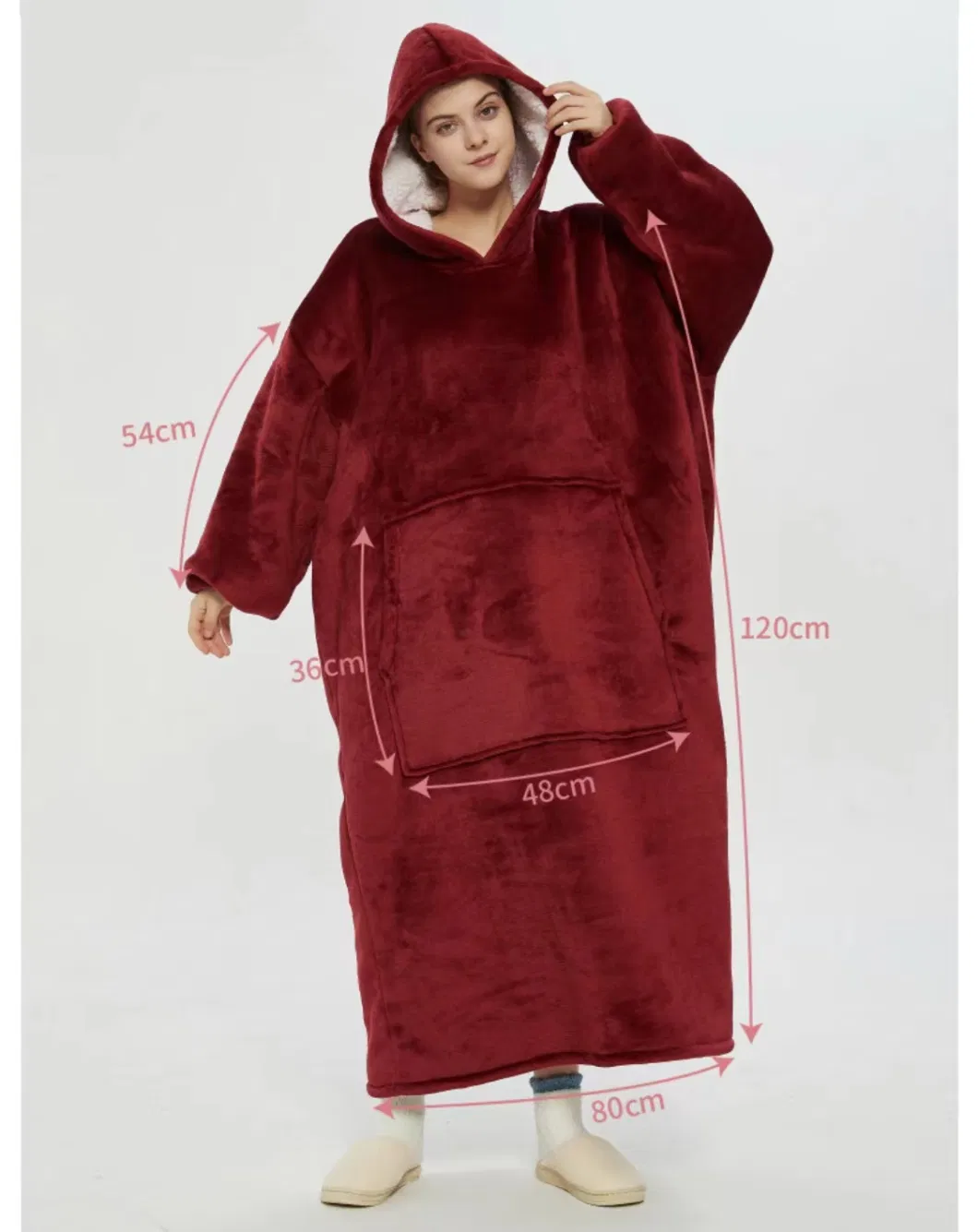 Wholesale Adults Hoodie Wearable Lengthen Blanket with Sleeves and Pocketsdouble Layers Oversized Blanket