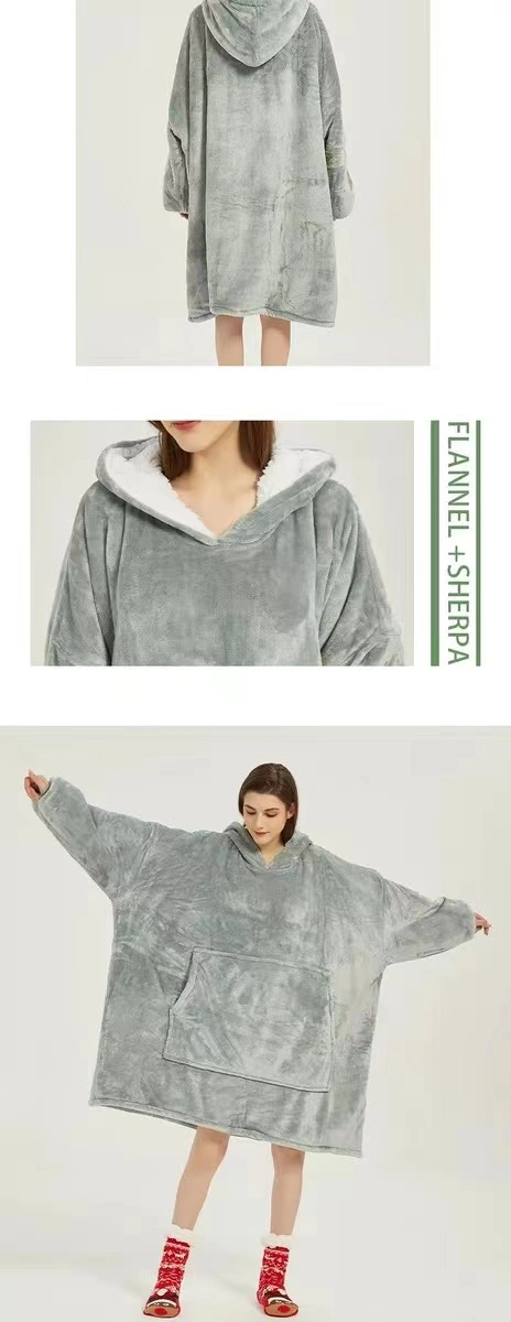 OEM Wholesale Animal Print Adult Sherpa Fleece Flannel Lazy TV Blanket Wearable Hooded Sweatshirt Hoodie Blanket