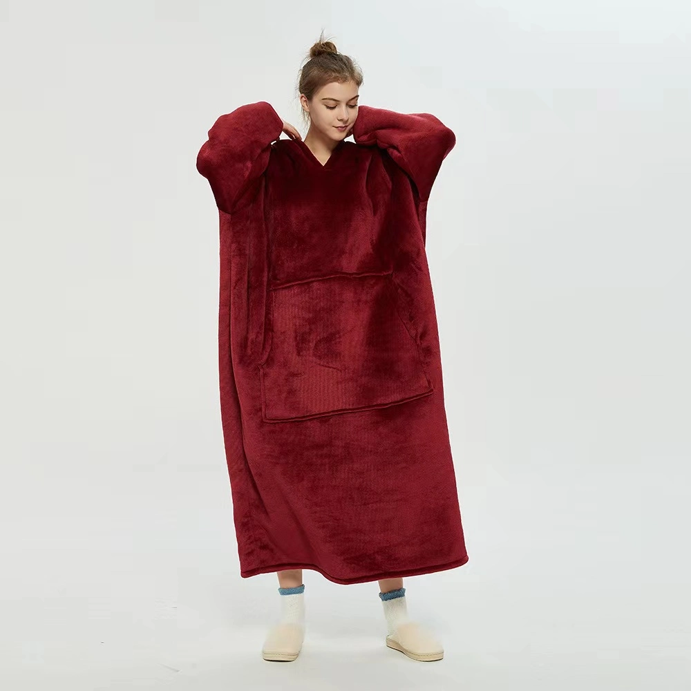 Wholesale Adults Hoodie Wearable Lengthen Blanket with Sleeves and Pocketsdouble Layers Oversized Blanket