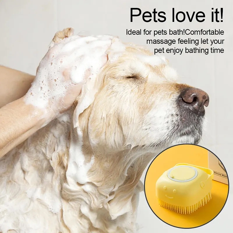 Bathroom Dog Bath Brush Massage Soft Safety Silicone Comb with Shampoo Box Pet Accessories for Cats Shower Grooming Tool