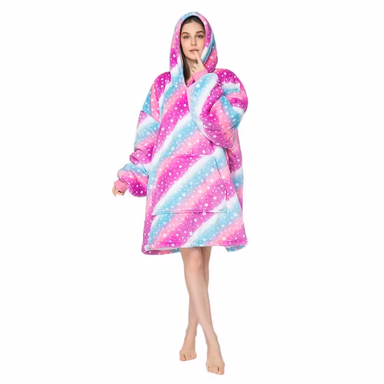 Wholesale Adults Hoodie Wearable Lengthen Blanket with Sleeves and Pocketsdouble Layers Oversized Blanket