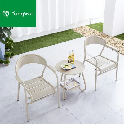 Garden Aluminum Round Side Table Set with Wide Armrest Pad Chair